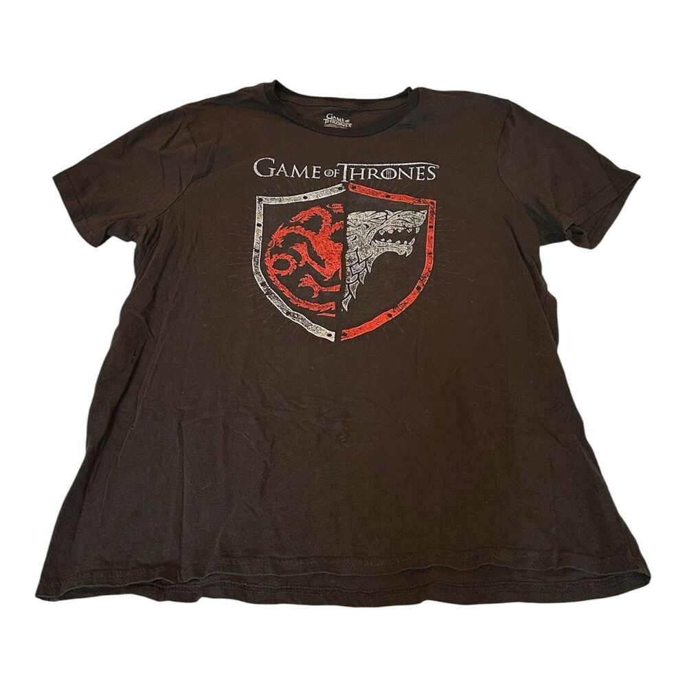 Official Game of Thrones HBO Targaryen & Stark Split Crest Black Tee Shirt 2XL